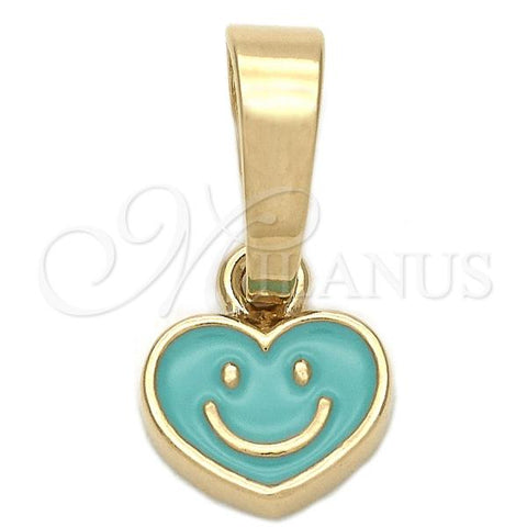 Oro Laminado Fancy Pendant, Gold Filled Style Heart Design, Acqua Enamel Finish, Golden Finish, 05.163.0078.5