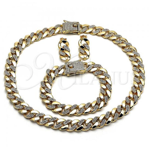 Oro Laminado Necklace, Bracelet and Earring, Gold Filled Style with White Crystal, Polished, Golden Finish, 06.372.0047
