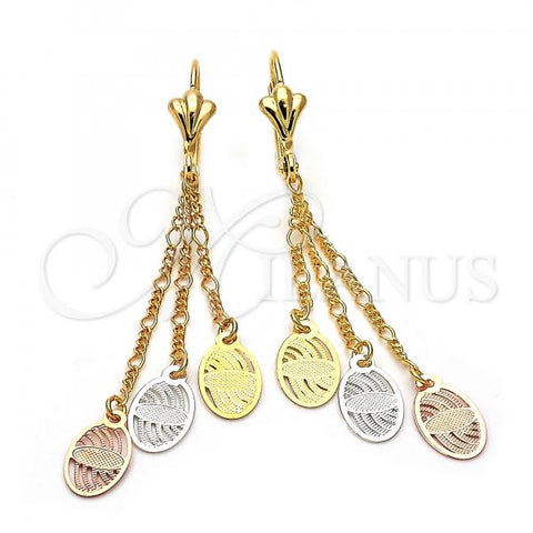 Oro Laminado Long Earring, Gold Filled Style Diamond Cutting Finish, Tricolor, 85.019