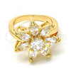 Oro Laminado Multi Stone Ring, Gold Filled Style Flower Design, with White Cubic Zirconia, Polished, Golden Finish, 01.210.0049.09 (Size 9)