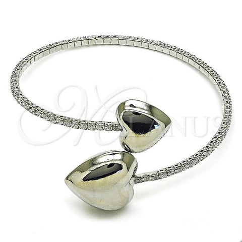 Rhodium Plated Individual Bangle, Heart Design, with White Cubic Zirconia, Polished, Rhodium Finish, 07.421.0002.1