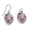 Rhodium Plated Dangle Earring, Heart Design, with Light Rose Swarovski Crystals, Polished, Rhodium Finish, 02.239.0003.5