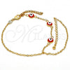 Oro Laminado Fancy Bracelet, Gold Filled Style Evil Eye and Rolo Design, Red Enamel Finish, Golden Finish, 03.60.0144.2.08