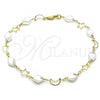 Oro Laminado Fancy Anklet, Gold Filled Style Moon and Star Design, with Ivory Pearl, Polished, Golden Finish, 03.386.0020.10