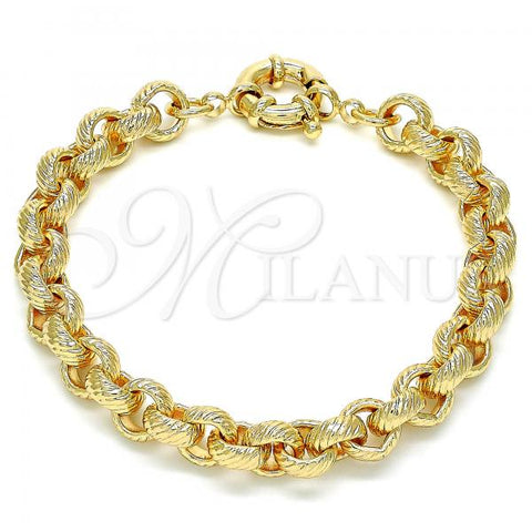 Oro Laminado Basic Bracelet, Gold Filled Style Rolo Design, Diamond Cutting Finish, Golden Finish, 03.378.0002.08