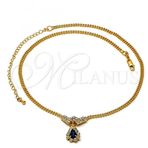 Oro Laminado Fancy Necklace, Gold Filled Style Teardrop Design, with Aquamarine and White Cubic Zirconia, Polished, Golden Finish, 5.011.006