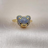 Oro Laminado Multi Stone Ring, Gold Filled Style Teddy Bear Design, with Sapphire Blue Micro Pave, Polished, Golden Finish, 01.368.0019.1