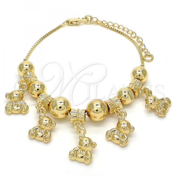 Oro Laminado Charm Bracelet, Gold Filled Style Teddy Bear Design, Polished, Golden Finish, 03.63.1925.08