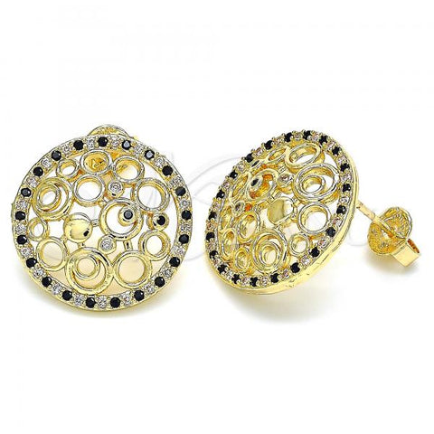 Oro Laminado Stud Earring, Gold Filled Style with Black and White Micro Pave, Polished, Golden Finish, 02.233.0016.1