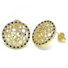 Oro Laminado Stud Earring, Gold Filled Style with Black and White Micro Pave, Polished, Golden Finish, 02.233.0016.1