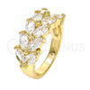 Oro Laminado Multi Stone Ring, Gold Filled Style Leaf Design, with White Cubic Zirconia, Polished, Golden Finish, 01.210.0007.09 (Size 9)