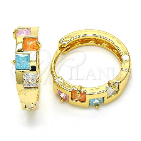 Oro Laminado Huggie Hoop, Gold Filled Style with Multicolor Cubic Zirconia, Polished, Golden Finish, 02.210.0071.15