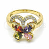 Oro Laminado Multi Stone Ring, Gold Filled Style Butterfly Design, with Multicolor Cubic Zirconia, Polished, Golden Finish, 01.283.0012.1.07 (Size 7)