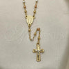 Gold Plated Thin Rosary, Guadalupe and Crucifix Design, Diamond Cutting Finish, Tricolor, 09.59.0017.1.20