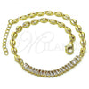 Oro Laminado Fancy Anklet, Gold Filled Style Puff Mariner and Baguette Design, with White Cubic Zirconia, Polished, Golden Finish, 03.130.0013.10
