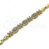 Oro Laminado Fancy Bracelet, Gold Filled Style Flower Design, with White Micro Pave, Polished, Golden Finish, 03.283.0103.07