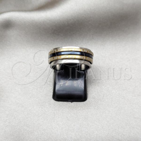 Stainless Steel Mens Ring, Double Design, Polished, Tricolor, 01.63.0696.09