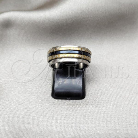 Stainless Steel Mens Ring, Double Design, Polished, Tricolor, 01.63.0696.09