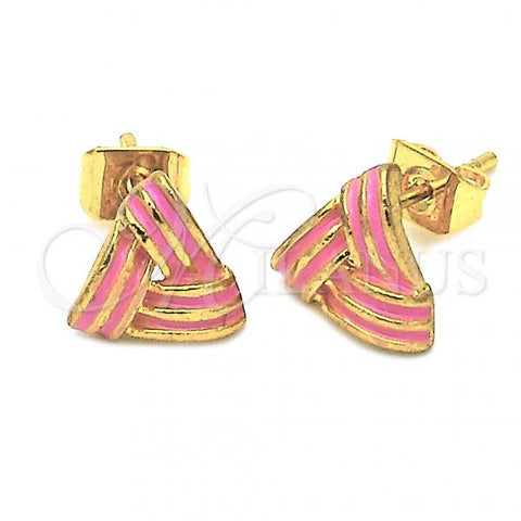 Oro Laminado Stud Earring, Gold Filled Style Love Knot Design, Pink Enamel Finish, Golden Finish, 5.126.029.3 *PROMO*