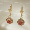 Oro Laminado Dangle Earring, Gold Filled Style with Pink and White Crystal, Polished, Golden Finish, 02.122.0113.2