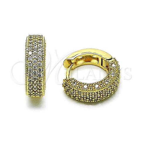 Oro Laminado Huggie Hoop, Gold Filled Style with White Cubic Zirconia, Polished, Golden Finish, 02.283.0213.20