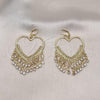 Oro Laminado Long Earring, Gold Filled Style Heart Design, with White Crystal, Polished, Golden Finish, 02.414.0006