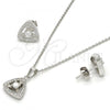 Sterling Silver Earring and Pendant Adult Set, with White Cubic Zirconia and White Micro Pave, Polished, Rhodium Finish, 10.174.0221
