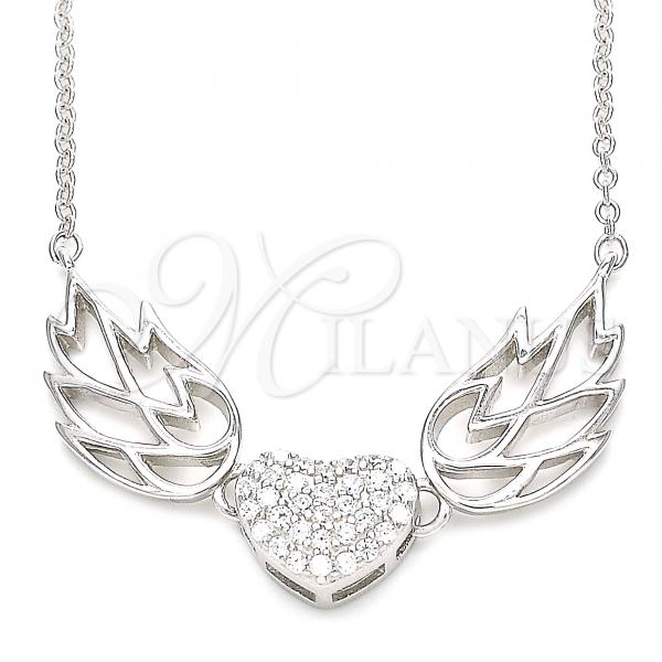 Sterling Silver Pendant Necklace, Heart Design, with White Cubic Zirconia, Polished, Rhodium Finish, 04.336.0198.16