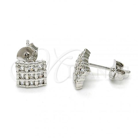 Sterling Silver Stud Earring, with White Cubic Zirconia, Polished, Rhodium Finish, 02.285.0007
