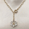 Oro Laminado Fancy Necklace, Gold Filled Style Flower and Rolo Design, with White Cubic Zirconia, Polished, Golden Finish, 04.63.1443.20