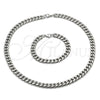 Stainless Steel Necklace and Bracelet, Miami Cuban Design, Polished, Steel Finish, 06.116.0032