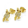 Oro Laminado Stud Earring, Gold Filled Style Owl Design, with Garnet and White Cubic Zirconia, Polished, Golden Finish, 02.156.0292