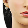 Oro Laminado Stud Earring, Gold Filled Style Love Knot Design, with White Micro Pave, Polished, Golden Finish, 02.411.0027