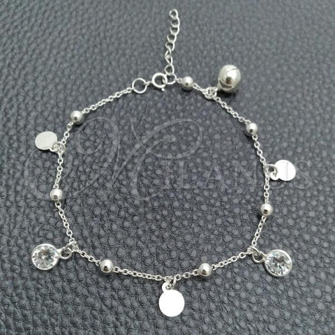 Sterling Silver Charm Bracelet, Ball and Rattle Charm Design, with White Cubic Zirconia, Polished, Silver Finish, 03.395.0003.07