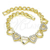 Oro Laminado Fancy Bracelet, Gold Filled Style Heart Design, with White Cubic Zirconia, Polished, Golden Finish, 03.283.0045.07