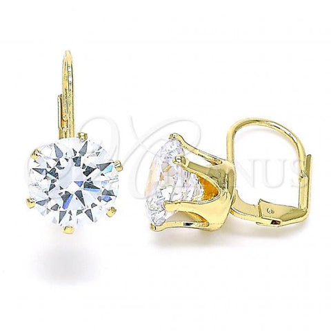 Oro Laminado Leverback Earring, Gold Filled Style with White Cubic Zirconia, Polished, Golden Finish, 5.128.063