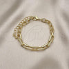 Oro Laminado Fancy Bracelet, Gold Filled Style Paperclip Design, with White Micro Pave, Polished, Golden Finish, 03.341.0115.07