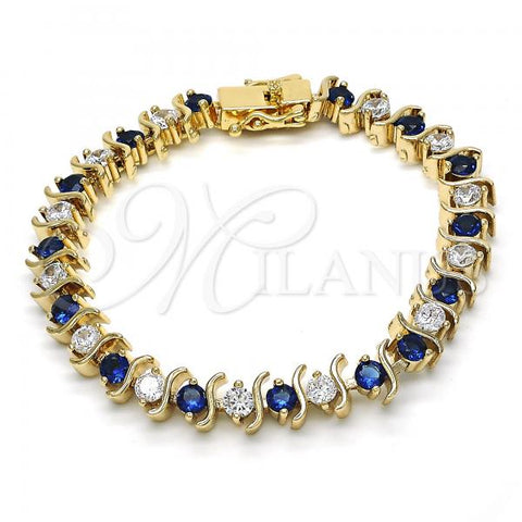Oro Laminado Tennis Bracelet, Gold Filled Style with Sapphire Blue and White Cubic Zirconia, Polished, Golden Finish, 03.210.0076.3.08