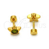 Stainless Steel Stud Earring, Star Design, with Dark Peridot Crystal, Polished, Golden Finish, 02.271.0016.11