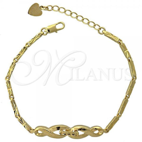 Oro Laminado Fancy Bracelet, Gold Filled Style Infinite Design, Diamond Cutting Finish, Golden Finish, 03.63.0429