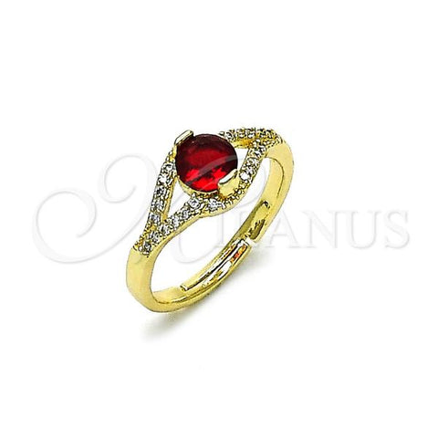 Oro Laminado Multi Stone Ring, Gold Filled Style Cluster Design, with Garnet Cubic Zirconia and White Micro Pave, Polished, Golden Finish, 01.284.0100.2