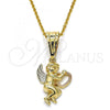 Oro Laminado Religious Pendant, Gold Filled Style Angel and Heart Design, Polished, Tricolor, 05.120.0079.1