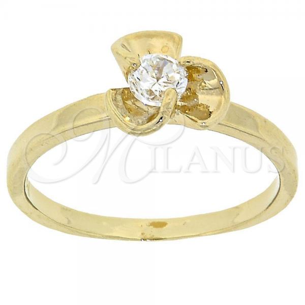 Oro Laminado Multi Stone Ring, Gold Filled Style Flower Design, with White Cubic Zirconia, Polished, Golden Finish, 5.166.025.08 (Size 8)
