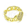 Oro Laminado Multi Stone Ring, Gold Filled Style Heart and Curb Design, with White Micro Pave, Polished, Golden Finish, 01.341.0041