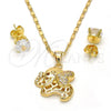 Oro Laminado Earring and Pendant Adult Set, Gold Filled Style Elephant Design, with White Micro Pave, Polished, Golden Finish, 10.233.0026