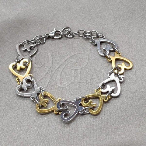 Stainless Steel Fancy Bracelet, Heart Design, Polished, Two Tone, 03.63.22105.08