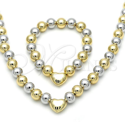 Oro Laminado Necklace and Bracelet, Gold Filled Style Heart and Ball Design, Polished, Two Tone, 06.341.0010.2