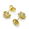 Oro Laminado Stud Earring, Gold Filled Style Teddy Bear and Heart Design, with Rose Water Opal Cubic Zirconia, Polished, Golden Finish, 02.210.0778