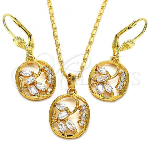 Oro Laminado Earring and Pendant Adult Set, Gold Filled Style Leaf Design, with White Cubic Zirconia, Polished, Golden Finish, 10.287.0024