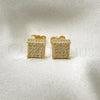 Oro Laminado Stud Earring, Gold Filled Style with White Micro Pave, Polished, Golden Finish, 02.344.0123